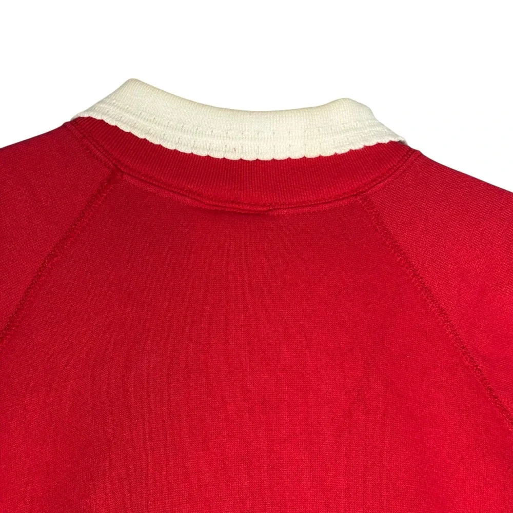 Vintage Tultex Red Sweatshirt Patchwork Star Applique White Collar USA Made L